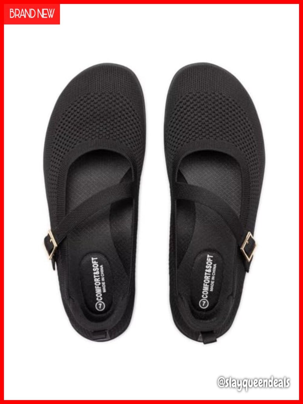 Wide Width Flats Mary Jane Knit Ballet Flat Wide Toe Box Adjustable Strap